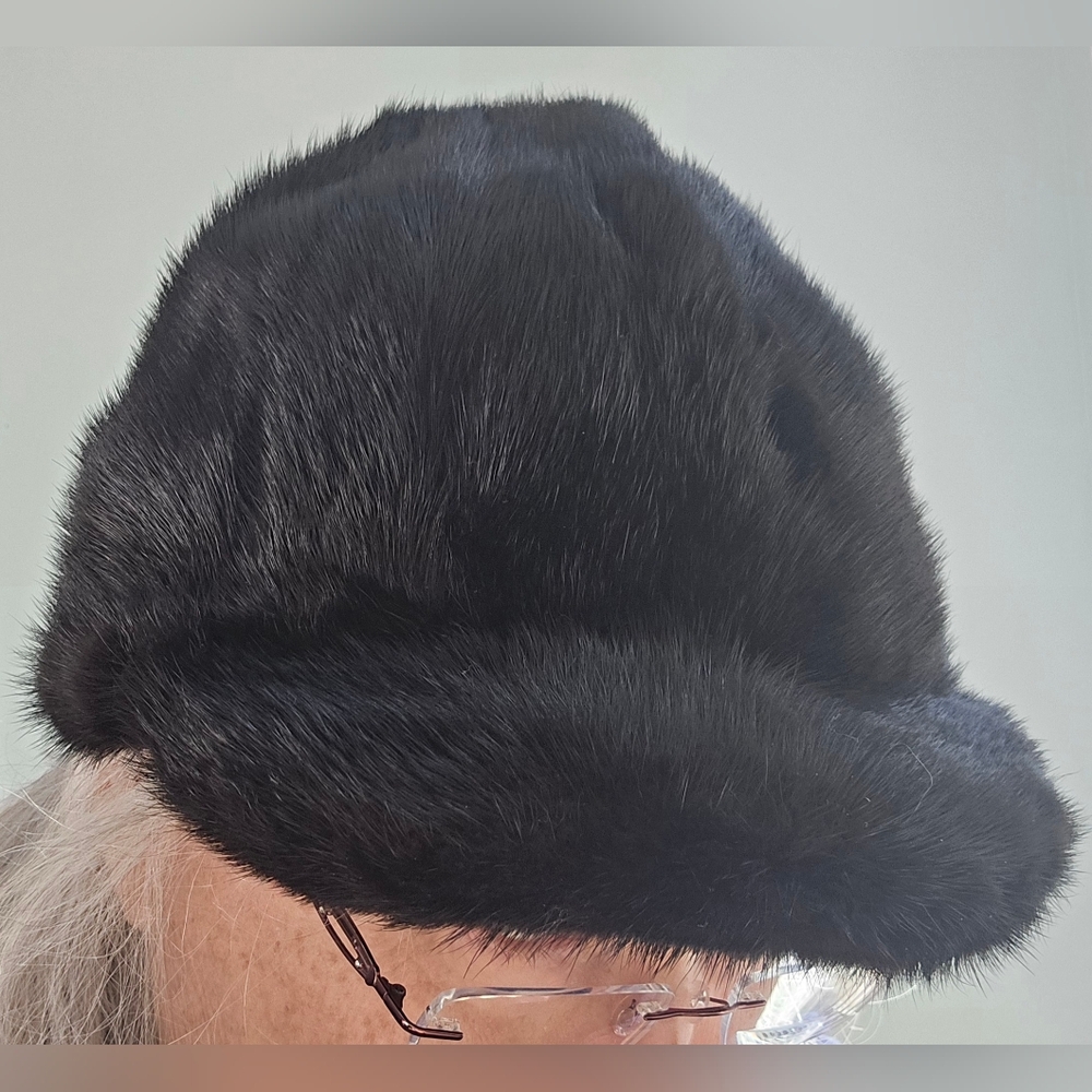 Genuine mink equestrian hat reverses to quilt cap adjustable size